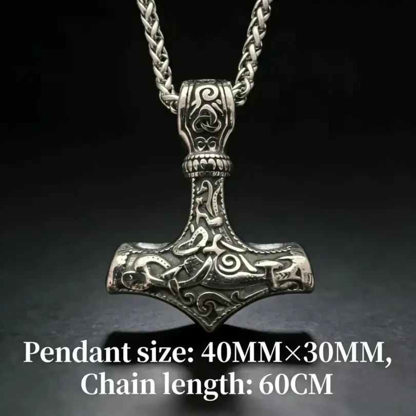 Collar con colgante de runas nórdicas de Odín y martillo de Thor de acero inoxidable HNSP 316L para hombre, accesorios de joyería. 4