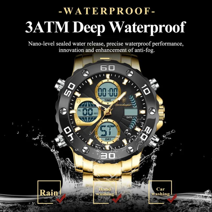 Reloj POEDAGAR Original para hombre, resistente al agua, LED luminoso, fecha, semana, alarma, cronógrafo, reloj para hombre, pantalla de doble horario, relojes de cuarzo para hombre 3