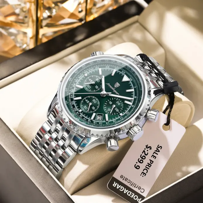POEDAGAR, reloj militar de lujo para hombre, resistente al agua, luminoso, cronógrafo con fecha, reloj para hombre, relojes de cuarzo de acero inoxidable para negocios para hombre 2