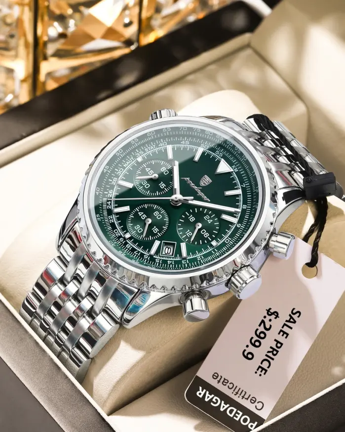POEDAGAR, reloj militar de lujo para hombre, resistente al agua, luminoso, cronógrafo con fecha, reloj para hombre, relojes de cuarzo de acero inoxidable para negocios para hombre 2