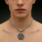 Collar con colgante de runa misteriosa entrelazada con serpiente y pentagrama de acero inoxidable HNSP 316L para hombre, accesorios de joyería gótica. 3