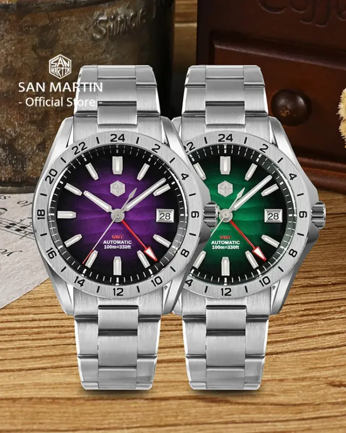 San Martin nuevo 39mm textura del desierto lujo hombres vestido de negocios GMT reloj NH34 mecánico automático impermeable 100m luminoso SN0129 2