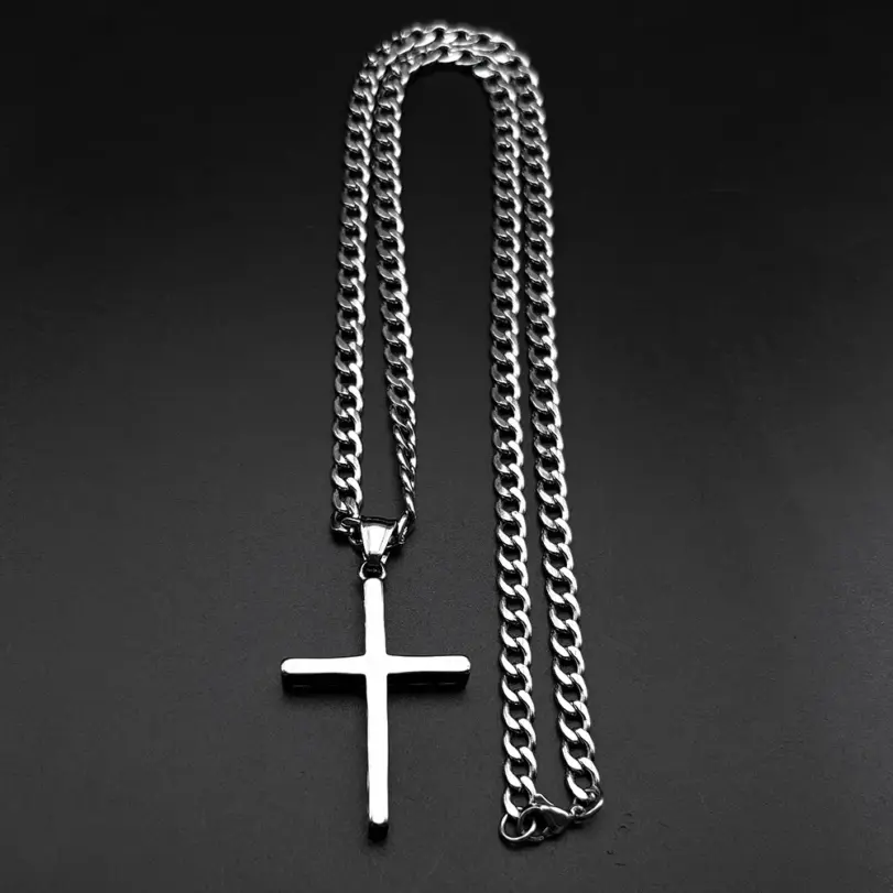HNSP-collar con colgante de cruz de acero inoxidable 316L para hombre, estilo minimalista, accesorios de joyería, regalo 5