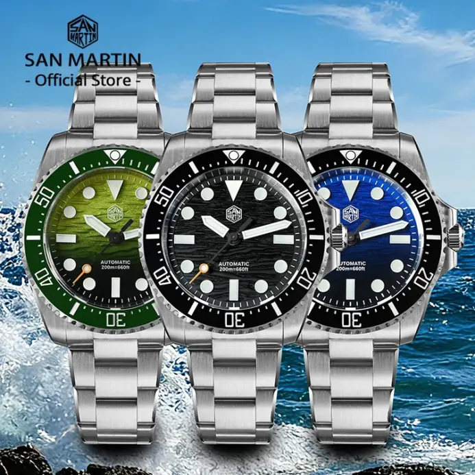 Reloj de Buceo San Martin 2026 para Hombre, 38 mm, Esfera con Textura de Onda, Miyota 90S5, Reloj de Pulsera Mecánico Automático de Lujo, Resistente al Agua 200 m, SN0126 2