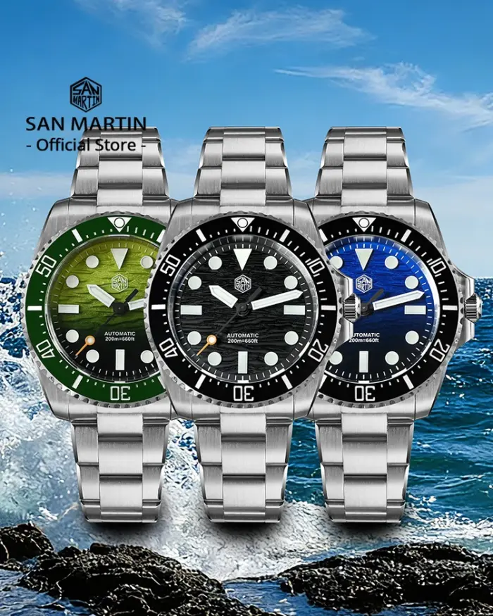 Reloj de Buceo San Martin 2026 para Hombre, 38 mm, Esfera con Textura de Onda, Miyota 90S5, Reloj de Pulsera Mecánico Automático de Lujo, Resistente al Agua 200 m, SN0126 2