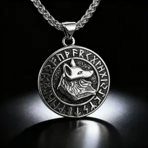 HNSP 316L Acero inoxidable vikingo runa lobo tótem colgante collar para hombres accesorios de joyería 1