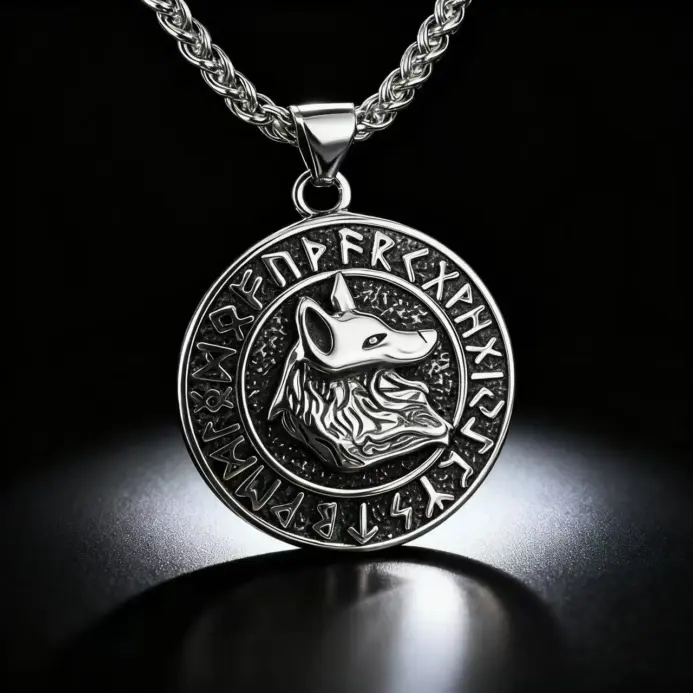 HNSP 316L Acero inoxidable vikingo runa lobo tótem colgante collar para hombres accesorios de joyería 1