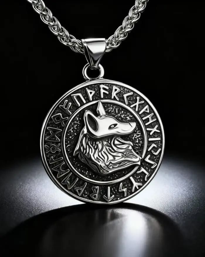 HNSP 316L Acero inoxidable vikingo runa lobo tótem colgante collar para hombres accesorios de joyería 1