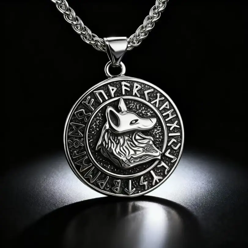 HNSP 316L Acero inoxidable vikingo runa lobo tótem colgante collar para hombres accesorios de joyería 1