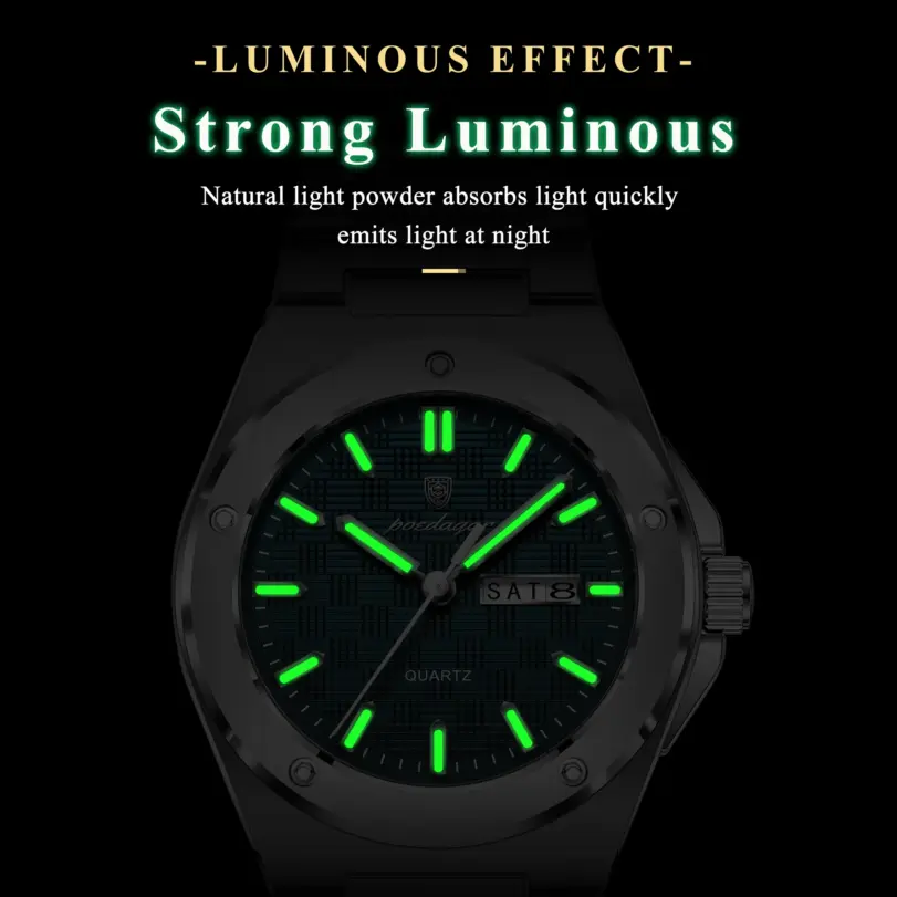 Reloj POEDAGAR Original para Hombre, Reloj de Pulsera de Cuarzo con Fecha y Semana, Reloj Deportivo de Lujo para Hombre, Resistente al Agua, Luminoso, de Acero Inoxidable 3