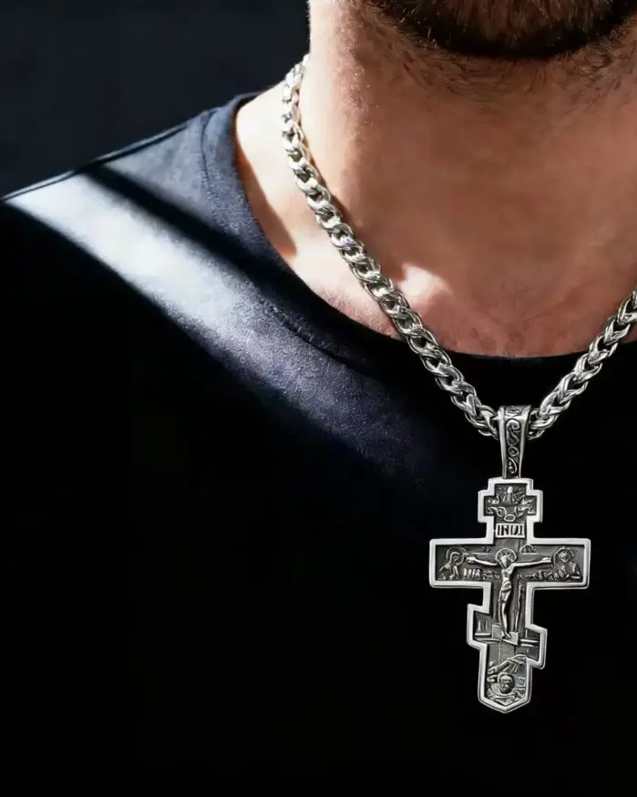Collar con colgante de cruz ortodoxa vintage de acero inoxidable HNSP 316L para hombre, joyería, accesorios religiosos 2