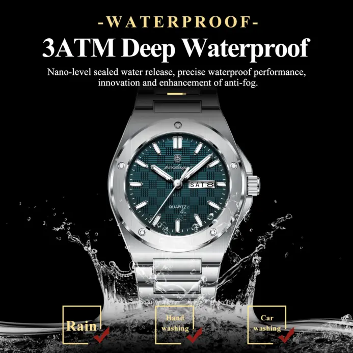 Reloj POEDAGAR Original para Hombre, Reloj de Pulsera de Cuarzo con Fecha y Semana, Reloj Deportivo de Lujo para Hombre, Resistente al Agua, Luminoso, de Acero Inoxidable 2