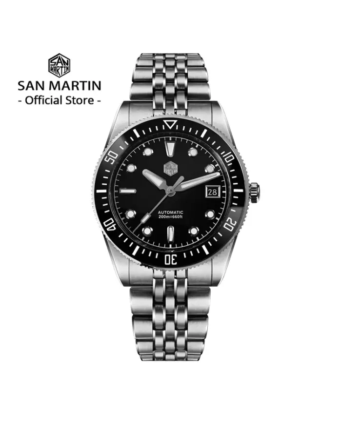 Reloj de buceo para hombre San Martin de 37,5mm y 40mm con esfera sencilla clásica, reloj mecánico automático de lujo Miyota 9015, resistente al agua hasta 200m SN0148 1