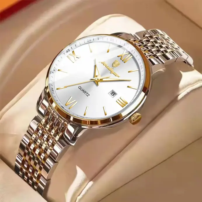 Reloj POEDAGAR de lujo para mujer, elegante reloj de pulsera de cuarzo con fecha luminosa resistente al agua para mujer, relojes dorados de acero inoxidable para mujer + caja 1
