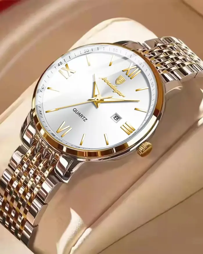 Reloj POEDAGAR de lujo para mujer, elegante reloj de pulsera de cuarzo con fecha luminosa resistente al agua para mujer, relojes dorados de acero inoxidable para mujer + caja 1