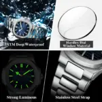 Reloj de pulsera POEDAGAR elegante para mujer, reloj luminoso resistente al agua con calendario para mujer, relojes cuadrados de cuarzo de acero inoxidable para mujer 4