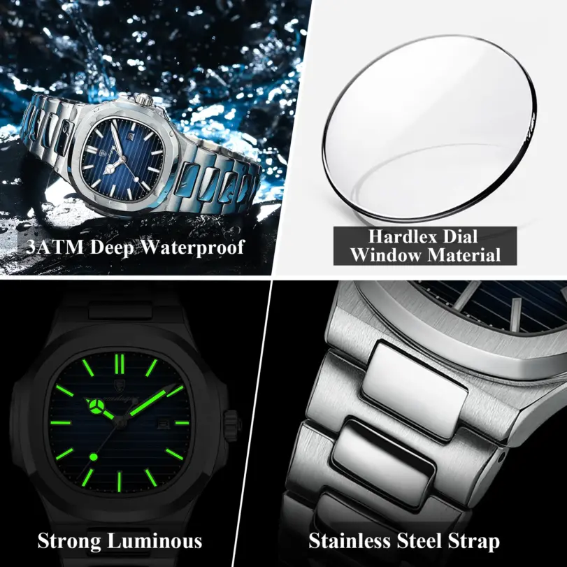 Reloj de pulsera POEDAGAR elegante para mujer, reloj luminoso resistente al agua con calendario para mujer, relojes cuadrados de cuarzo de acero inoxidable para mujer 4