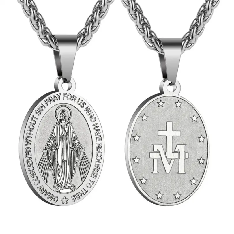 Colgante de la Virgen María HNSP, Medalla Milagrosa, Collar Católico de Acero Inoxidable, Joyería Religiosa para Hombres y Mujeres, Regalo 5