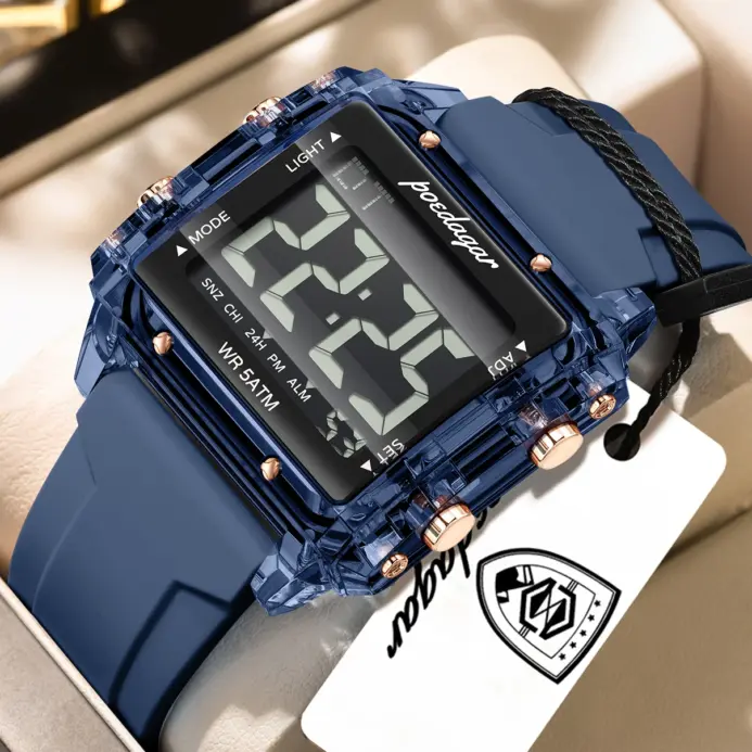 Reloj Deportivo POEDAGAR de Moda para Hombre, Resistente al Agua, con Fecha, Semana y Alarma, Correa de Silicona, Reloj de Pulsera Electrónico LED para Hombre 1