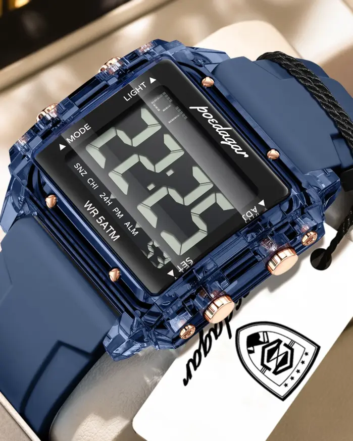 Reloj Deportivo POEDAGAR de Moda para Hombre, Resistente al Agua, con Fecha, Semana y Alarma, Correa de Silicona, Reloj de Pulsera Electrónico LED para Hombre 1