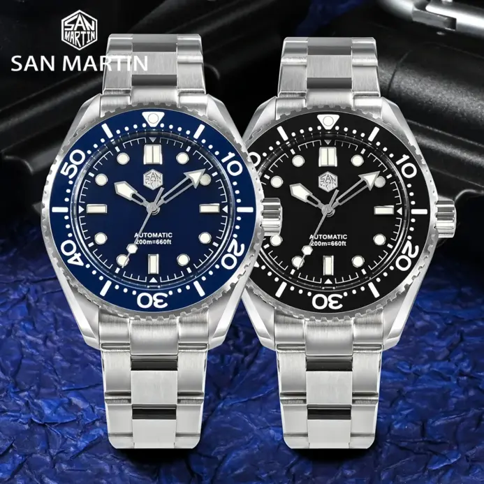 Reloj San Martin para hombre, esfera esmaltada de buzo de 41,5mm, marca superior, Vintage, clásico, de lujo, Miyota, mecánico automático, 20 ATM, BGW9 luminoso 2