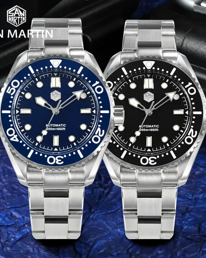 Reloj San Martin para hombre, esfera esmaltada de buzo de 41,5mm, marca superior, Vintage, clásico, de lujo, Miyota, mecánico automático, 20 ATM, BGW9 luminoso 2