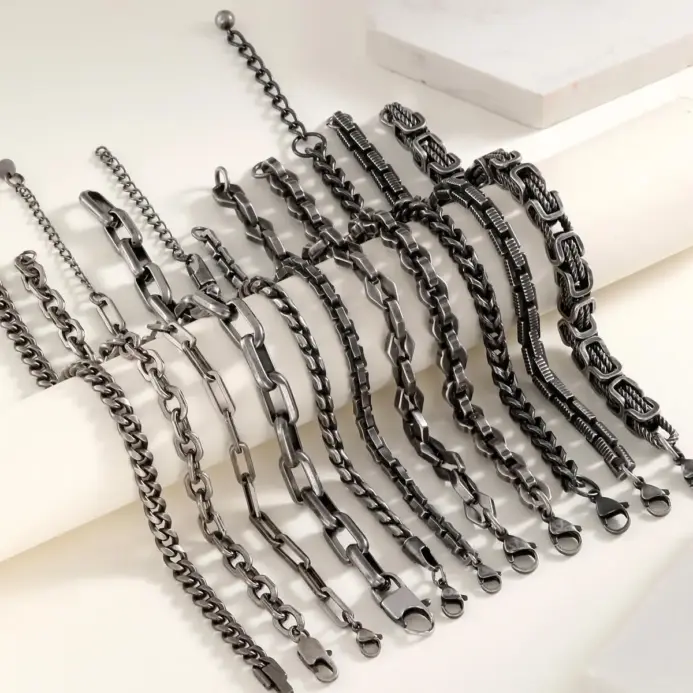 Pulseras bizantinas gruesas para hombre, pulsera de eslabones trenzados de acero inoxidable gris retro de 8 mm, regalo de joyería vintage para él y niño 2