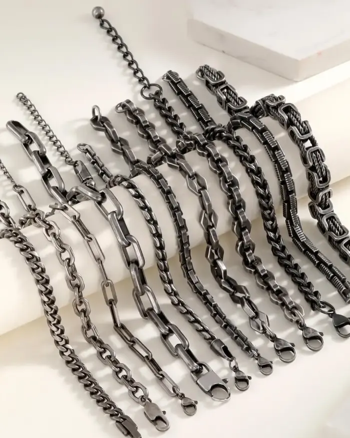 Pulseras bizantinas gruesas para hombre, pulsera de eslabones trenzados de acero inoxidable gris retro de 8 mm, regalo de joyería vintage para él y niño 2