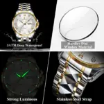 POEDAGAR, Reloj militar a la moda para hombre, Reloj de pulsera resistente al agua con fecha luminosa y semana para hombre, relojes de cuarzo de acero inoxidable para hombre, Reloj masculino 4
