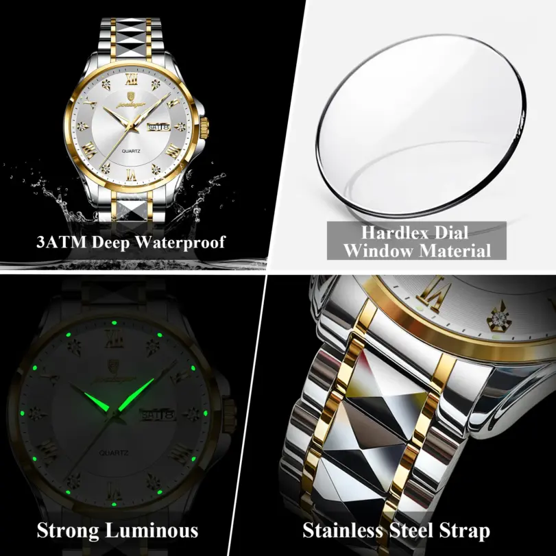 POEDAGAR, Reloj militar a la moda para hombre, Reloj de pulsera resistente al agua con fecha luminosa y semana para hombre, relojes de cuarzo de acero inoxidable para hombre, Reloj masculino 4