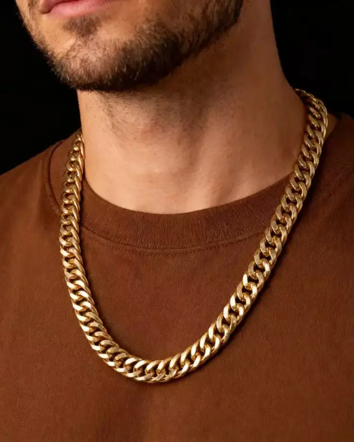 HNSP, collar de cadena de Color dorado con eslabones cubanos de acero inoxidable de 10MM para hombres, accesorios de joyería 1