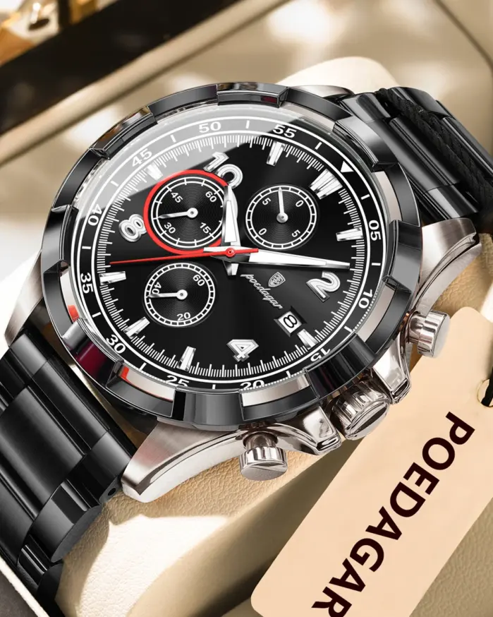 POEDAGAR, reloj Original superior para hombre con fecha, cronógrafo luminoso resistente al agua, reloj para hombre, relojes militares de cuarzo de acero inoxidable para hombre 1