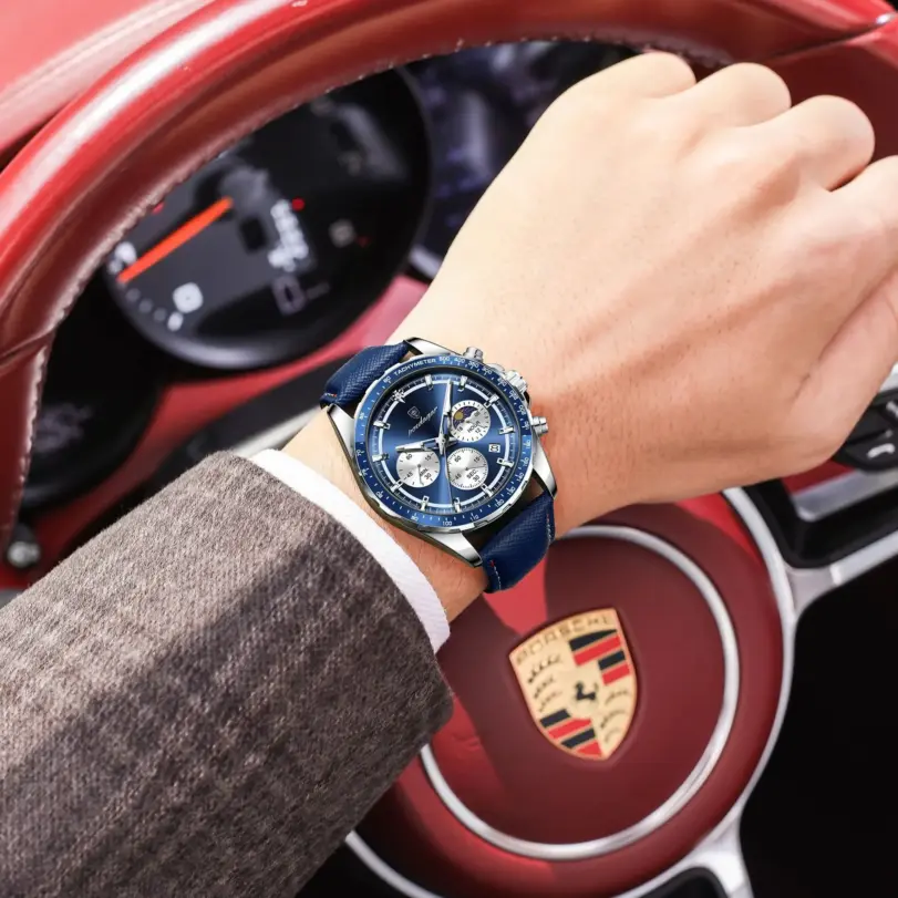 Reloj POEDAGAR Original de lujo para hombre, Reloj luminoso resistente al agua con cronógrafo y fecha para hombre, relojes de cuarzo de cuero para hombre 4