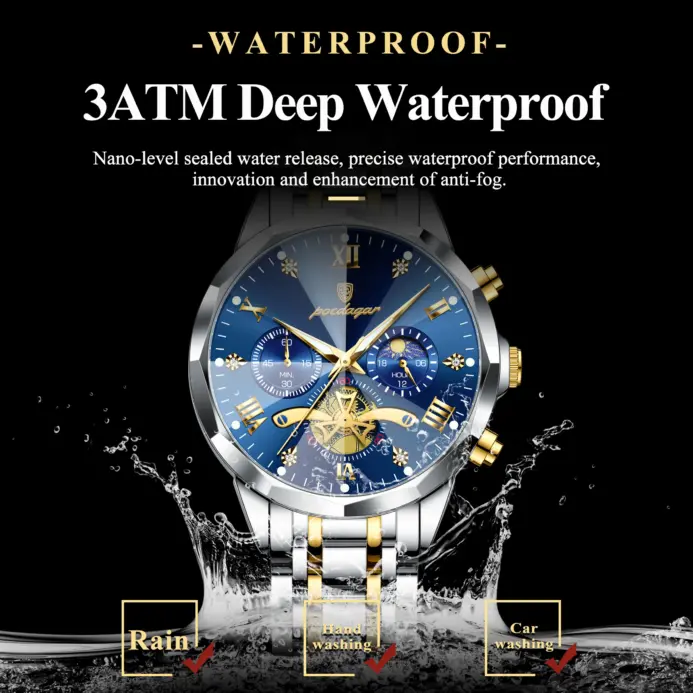 Reloj deportivo POEDAGAR para hombre, luminoso, resistente al agua, cronógrafo, de lujo, de acero inoxidable, de cuarzo, para hombre. 2