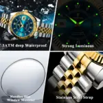 Reloj de pulsera POEDAGAR de marca de lujo para hombre, reloj luminoso resistente al agua con fecha para hombre, relojes deportivos de cuarzo de acero inoxidable de alta calidad para hombre 4