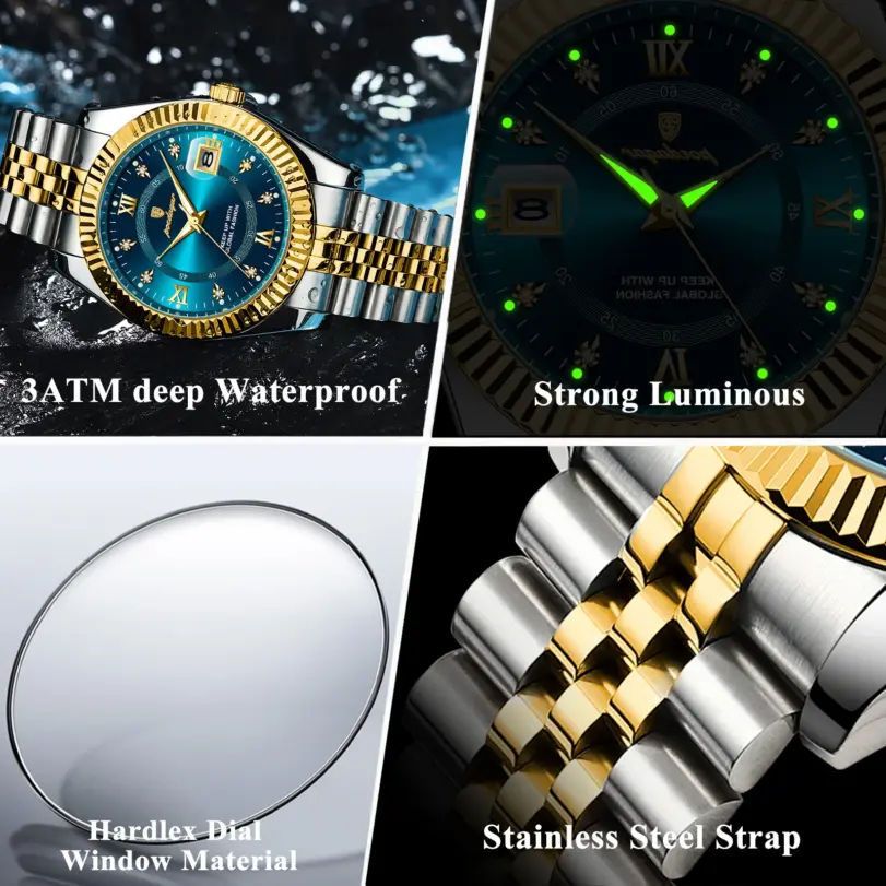 Reloj de pulsera POEDAGAR de marca de lujo para hombre, reloj luminoso resistente al agua con fecha para hombre, relojes deportivos de cuarzo de acero inoxidable de alta calidad para hombre 4