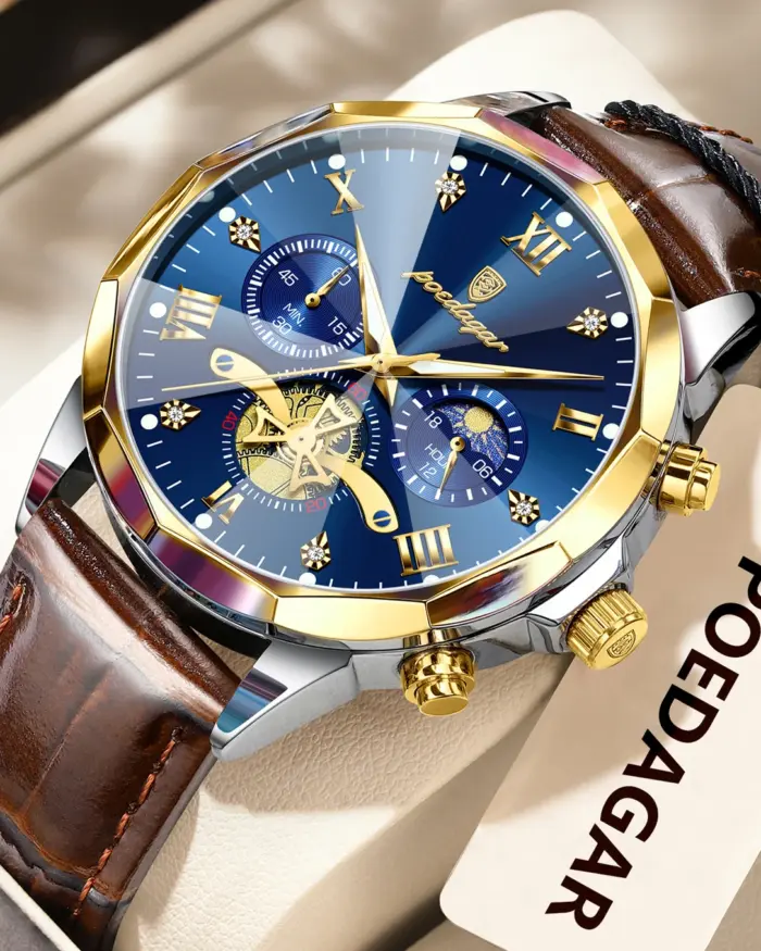 Reloj de pulsera POEDAGAR militar de lujo para hombre, Reloj de cuarzo resistente al agua con cronógrafo luminoso, Reloj de cuero para hombre, relojes deportivos para hombre, Reloj masculino 1