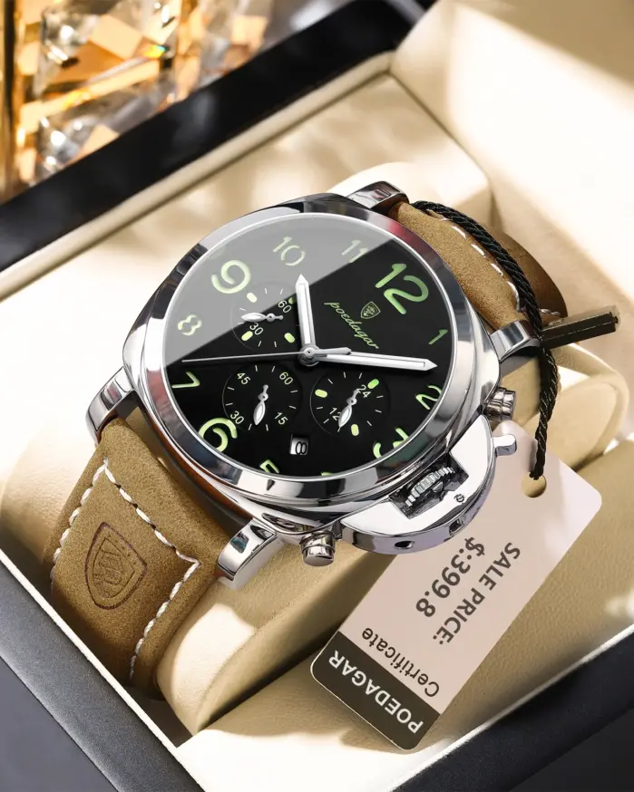 POEDAGAR, reloj militar de lujo para hombre, resistente al agua, luminoso, cronógrafo con fecha, reloj para hombre, relojes deportivos informales de cuero de cuarzo para hombre 2