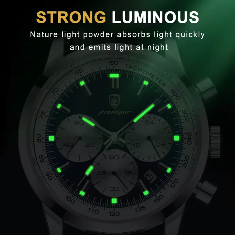 Reloj POEDAGAR de lujo para hombre, cronógrafo resistente al agua, reloj de pulsera luminoso con fecha para hombre, relojes de cuero de cuarzo para hombre Sprots 3