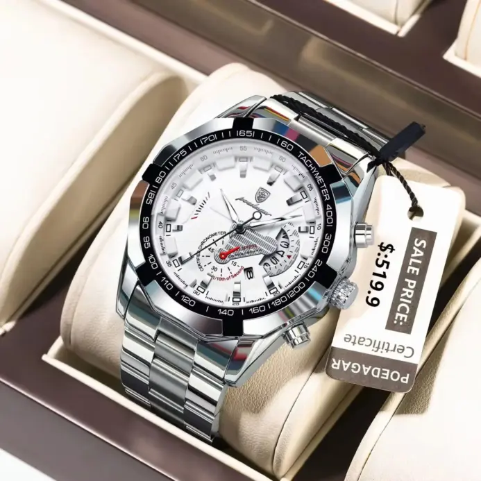 Reloj POEDAGAR militar de negocios para hombre, Reloj de pulsera con calendario luminoso resistente al agua para hombre, relojes de cuarzo de acero inoxidable para hombre, Reloj masculino 2