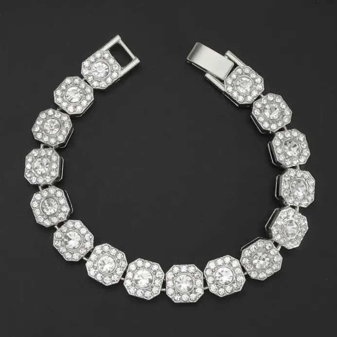 HNSP 13MM de ancho de lujo repleto de circonita tenis de hielo pulsera de cadena de mano para hombres regalo Hip Hop accesorios de joyería de fiesta callejera 2