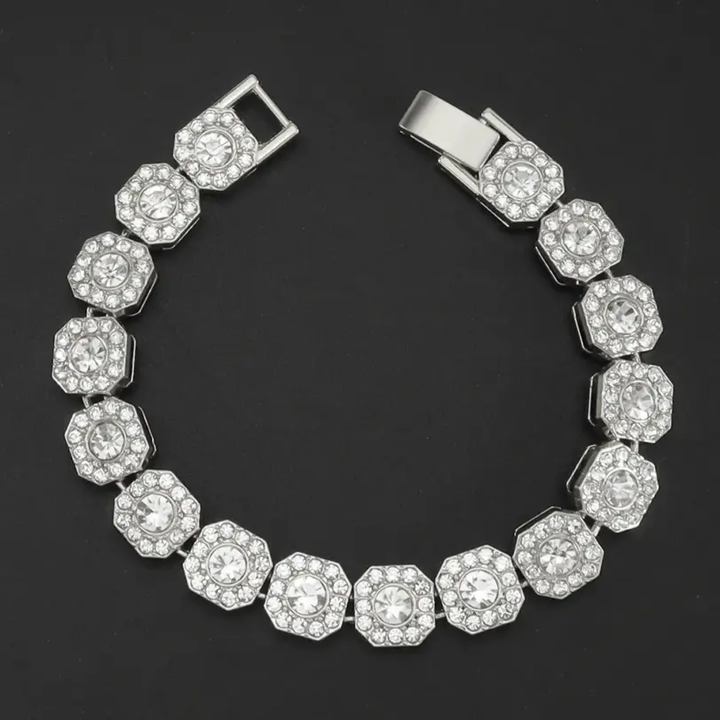 HNSP 13MM de ancho de lujo repleto de circonita tenis de hielo pulsera de cadena de mano para hombres regalo Hip Hop accesorios de joyería de fiesta callejera 2