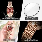POEDAGAR Reloj elegante de lujo para mujer, Reloj rectangular resistente al agua con fecha para mujer, relojes de cuarzo de acero inoxidable para mujer, Reloj femenino 4