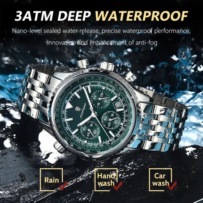 POEDAGAR, reloj militar de lujo para hombre, resistente al agua, luminoso, cronógrafo con fecha, reloj para hombre, relojes de cuarzo de acero inoxidable para negocios para hombre 3