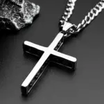 HNSP-collar con colgante de cruz de acero inoxidable 316L para hombre, estilo minimalista, accesorios de joyería, regalo 2
