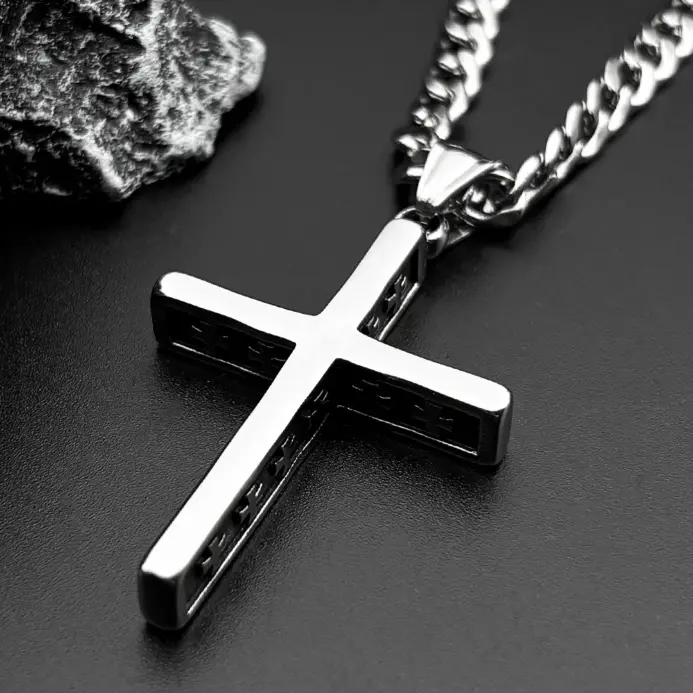 HNSP-collar con colgante de cruz de acero inoxidable 316L para hombre, estilo minimalista, accesorios de joyería, regalo 2