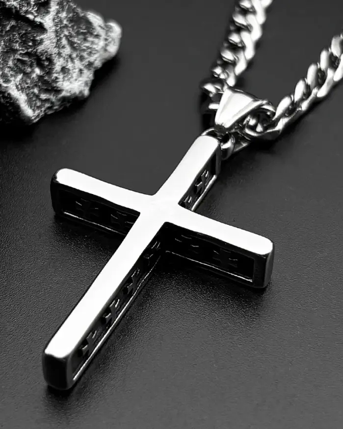 HNSP-collar con colgante de cruz de acero inoxidable 316L para hombre, estilo minimalista, accesorios de joyería, regalo 2