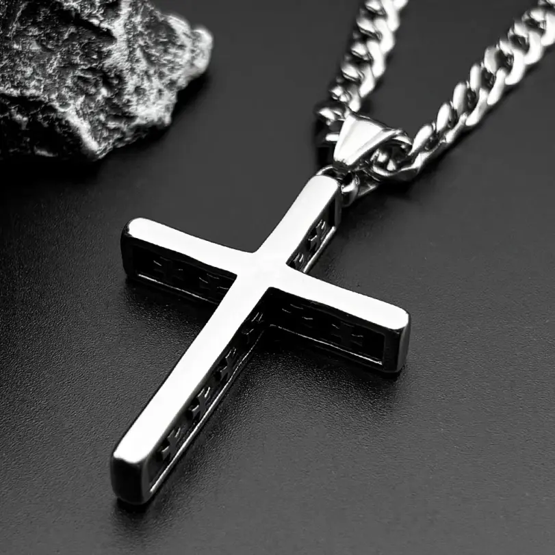 HNSP-collar con colgante de cruz de acero inoxidable 316L para hombre, estilo minimalista, accesorios de joyería, regalo 2