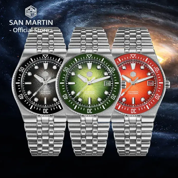 San Martin 40mm esmalte espiral Dial pulsera integrada hombres reloj de buceo Miyota 9015 mecánico automático impermeable 200m SN0148 2