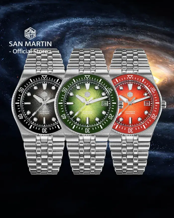 San Martin 40mm esmalte espiral Dial pulsera integrada hombres reloj de buceo Miyota 9015 mecánico automático impermeable 200m SN0148 2